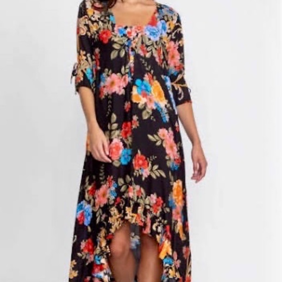 NWT Johnny Was BLACK ROYAL LONG RUFFLE KIMONO Sz Medium - Picture 1 of 10